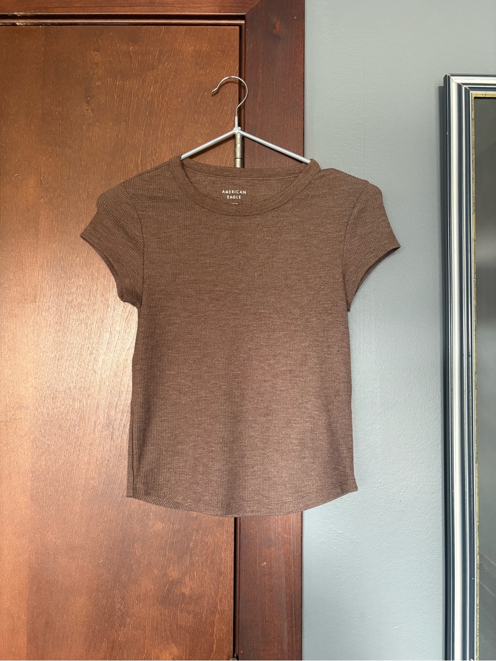 American Eagle Outfitters Brown Ribbed Short Sleeve Tee - Size Small